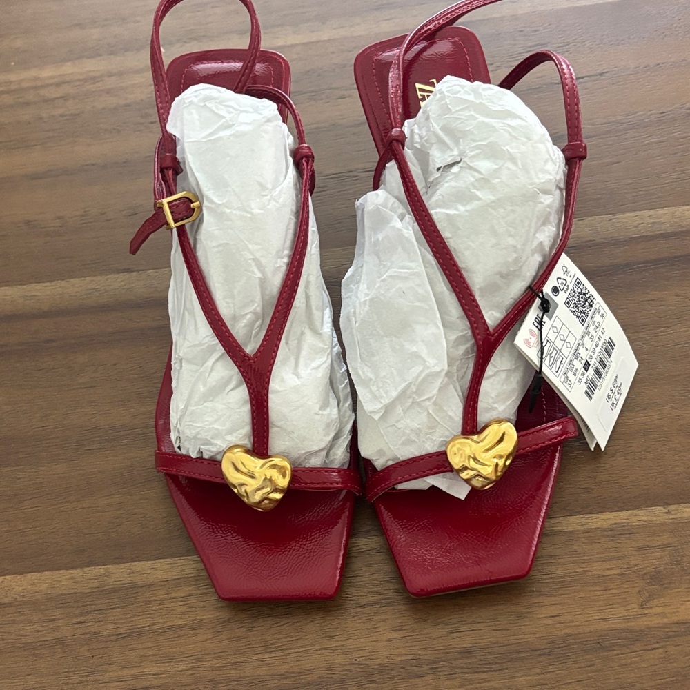 Zara Red Sandals with Gold Heart Detail